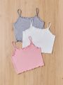 SHEIN Kids EVRYDAY Big Girls' Solid Color Crop Cami Top Set Of 3