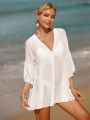 SHEIN Swim Vcay Solid Color Beach Cover-up With Ruffle Sleeves