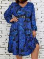 Plus Size Women'S Cashew Printed V-Neck Dress