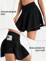 SHEIN Leisure Ladies V-Waist Sports Skirt Pants With Built-In Shorts