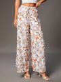 SHEIN Tall Full-Printed High Waisted Wide-Leg Pants, Botanical Theme