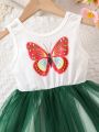 Baby Girls' Butterfly Embroidery Mesh Patchwork Dress