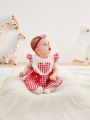 SHEIN Baby Girl'S Cute Casual Heart Pattern Red Plaid Dress For Summer