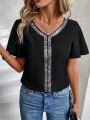 Women's Sparkly Butterfly Sleeve Shirt With Patchwork