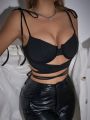 SHEIN BAE Black Bra Strap Women Vest New Year'S Vest Valentine's Day Vest