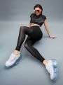 Breathable Mesh Splice Peach Hip Sports Leggings For Spring And Summer