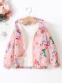 SHEIN Kids EVRYDAY Toddler Girls' Casual Hooded Cartoon Printed Windbreaker Jacket