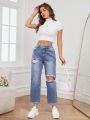 SHEIN Privé Women's Distressed Jeans