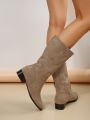 Women's Fashion Boots: Low Heel Mid-calf Boots, Wrinkle Detail Boots, High Boots, Flat Knee-high Riding Boots