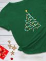 Plus Size Women's Christmas Tree Printed Short Sleeve T-shirt