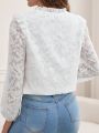 SHEIN Frenchy Plus Size Solid Color Notch Collar Jacquard Mesh Shirt