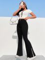 SHEIN Qutie High Waist Side Split Flared Pants