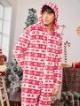 Men Christmas Print Hooded Teddy Sleep Onesie