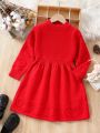 SHEIN Kids CHARMNG Girls' Lovely Warm Heart Pattern Sweater Dress