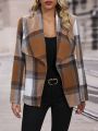 SHEIN Frenchy Plaid Waterfall Collar Open Front Overcoat