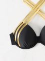 SHEIN Swim SXY Color Blocking Halter Bikini Top With Trim Detail