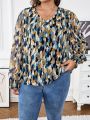 SHEIN Frenchy Plus Size Leaf Print Lantern Sleeve Top