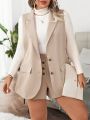 SHEIN Essnce Plus Lapel Neck Vest Blazer & Shorts