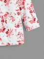 SHEIN Kids Nujoom Girls' Floral Print Long Hooded Coat With Fleece Lining