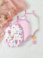 Baby Girl 3pcs Cute And Fun Summer Bodysuit With Spaghetti Straps