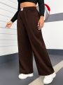 Women's Plus Size Wide-leg Pants With Letter Patch Decoration And Elastic Waistband