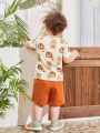 SHEIN 2pcs Baby Boys' Casual Lion Pattern Short Sleeve T-Shirt And Shorts Set For Home Daily Wear