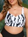 SHEIN Swim Vcay Plus Size Women'S All Over Printed Cross Front Bikini Top