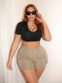 SHEIN SXY Plus Size Women'S Solid Color Cargo Shorts