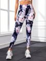 SHEIN Yoga Floral Tie Dye Flower Printed Sports Leggings