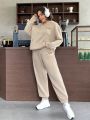 SHEIN Qutie Plus Size Letter Embroidery Hoodie And Pants Set