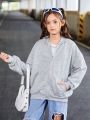 SHEIN Kids HYPEME Girls' Loose Knit Hoodie For Sports And Street Fashion