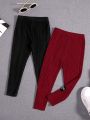 SHEIN Girls' Street Style Solid Color 2pcs/Set Leggings