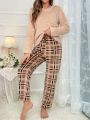 Plaid Print Flannel Top & Pants Lounge Set