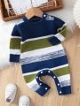 Baby Boy Colorblock Button Detail Knit Jumpsuit