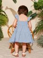 SHEIN Baby Girl's Elegant Solid Colored Sleeveless Dress With Ruffled Hem And Decorative Border