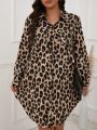 SHEIN LUNE Leopard Print Long Sleeve Buttoned Plus Size Dress