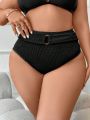 SHEIN Swim Vcay Plus Size Women's Bikini Bottom With Round Metal Buckle Detail