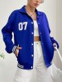 SHEIN EZwear Letter Patched Striped Trim Drop Shoulder Jacket