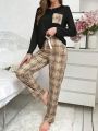 Women'S Plaid Print Long Sleeve Long Pants Pajama Set