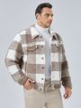 SHEIN Men Plus Buffalo Plaid Print Button Detail Teddy Jacket