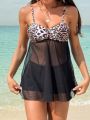 SHEIN Swim Classy Leopard Print Spliced Swimsuit Set