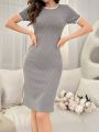 Women's Contrast Striped Ribbed Loungewear Dress