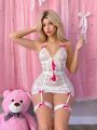 SHEIN Women's Sexy Lingerie Set With Bowknot Decoration, Love Heart & Lace Design