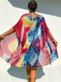 SHEIN Swim Vcay Women'S Tie Dye Style Kimono Cover-Up For Resort