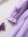 Baby Girl Butterfly Print Ruffle Trim Flounce Sleeve Mesh Hem Dress