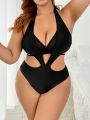 SHEIN Swim SXY Plus Size Women's Hollow Out Halter One-Piece Swimsuit