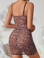 SHEIN Leopard Print Sexy Slip Dress And Thong Set With Slim Straps