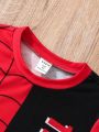 SHEIN Kids EVRYDAY Little Boys' Contrast Color Spider & Letter Print T-Shirt