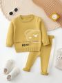 Baby Boy Cartoon & Letter Pattern Sweater & Contrast Side Seam Knit Pants