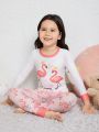 Little Girls' Flamingo Printed Long Sleeve Top & Long Pants Home Wear Set